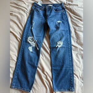 Levi's Low Pro Straight Distressed Blue Jeans Women
